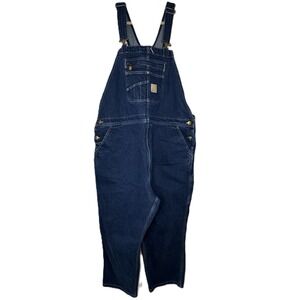 Carhartt Loose Fit Washed Denim Bib Overalls Mens 44x28 Blue Work NEW OR4672-M